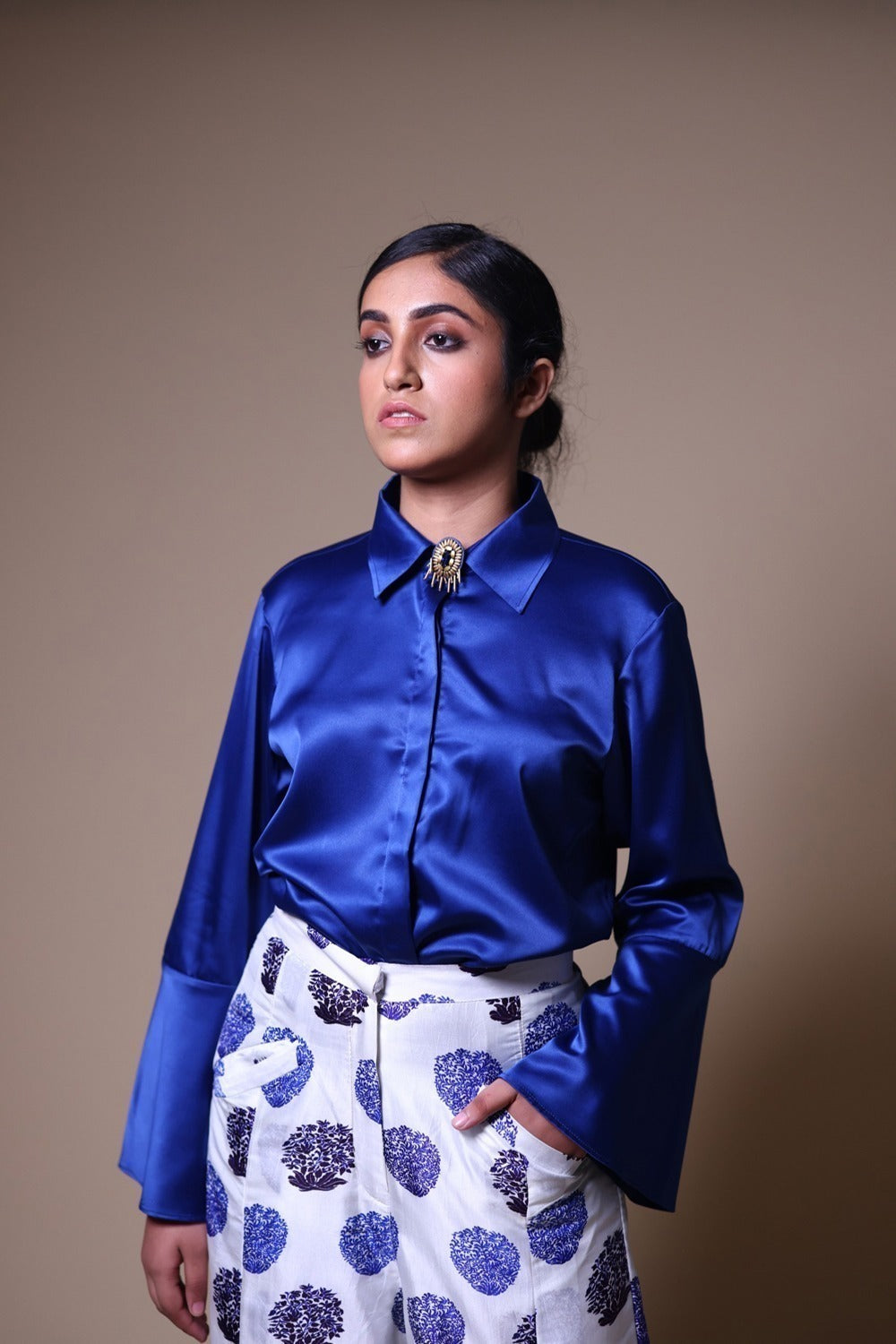 Hand Embroidered Flared Pants With Shirt image 1