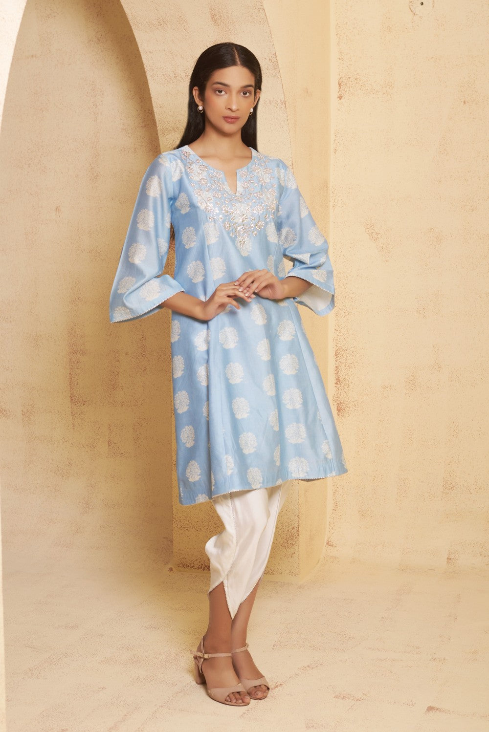Hand Embroidered Short Anarkali with tulip pant image 3