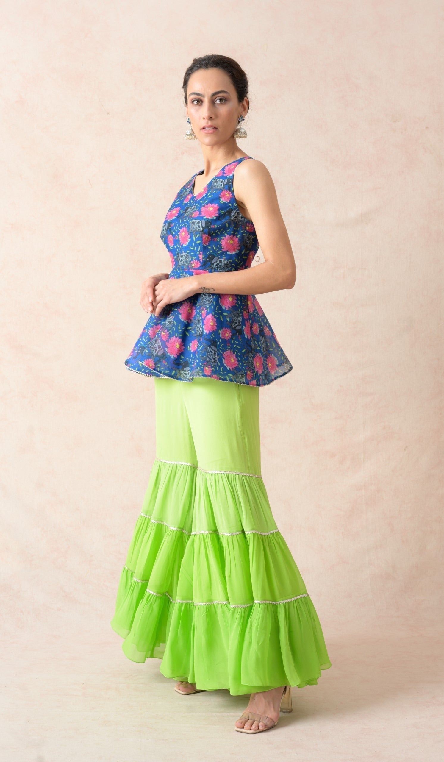 Peblum kurti with gharara, dupatta image 5