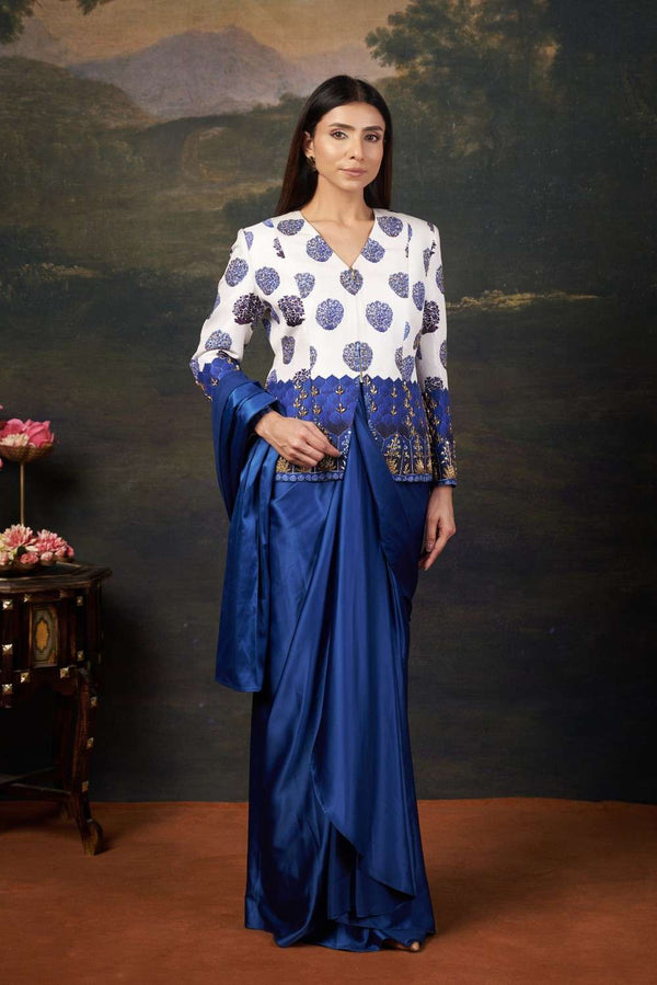 Celebrity Sapna Choudhary in Hand Embroidered Coat With Pre-Draped Saree image 5
