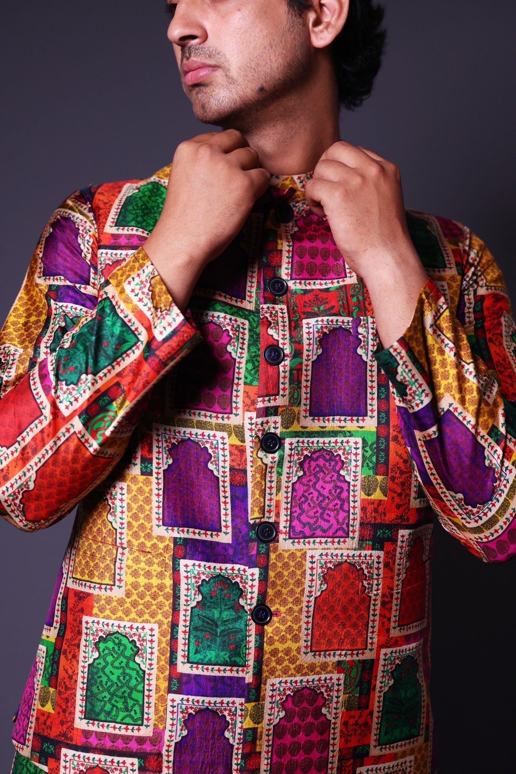 Nehru Jacket With Asymmetrical  Kurta And Pant image 4