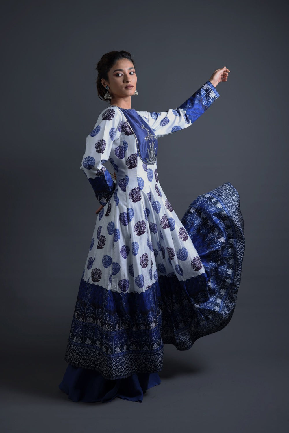 Hand Embroidered Kalidar Anarkali With Sharara And Dupatta image 4