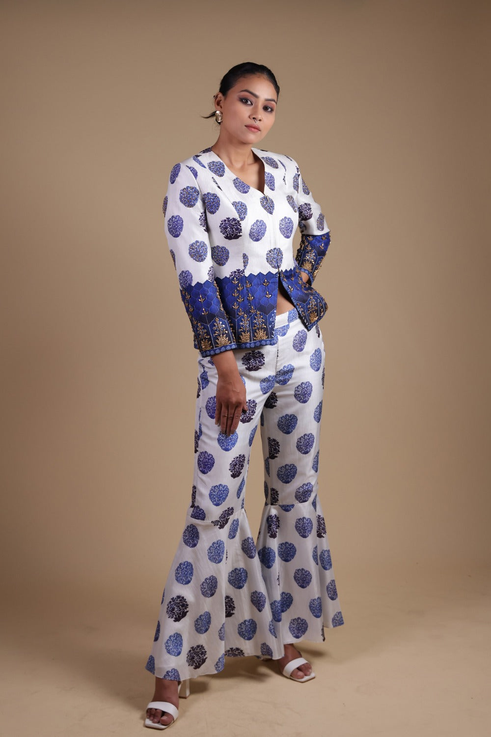 Hand-Embroidered Coat With Flared Pants image 0