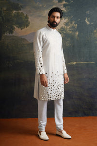 Silver ash Hand-Embroidered Mirror Work Kurta Set image 0