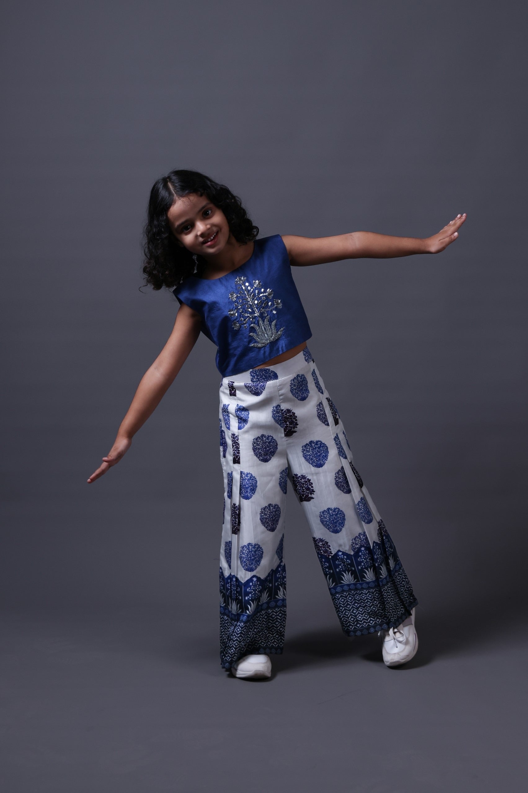 Hand Embroidered Crop Top With Pleated Pants image 6