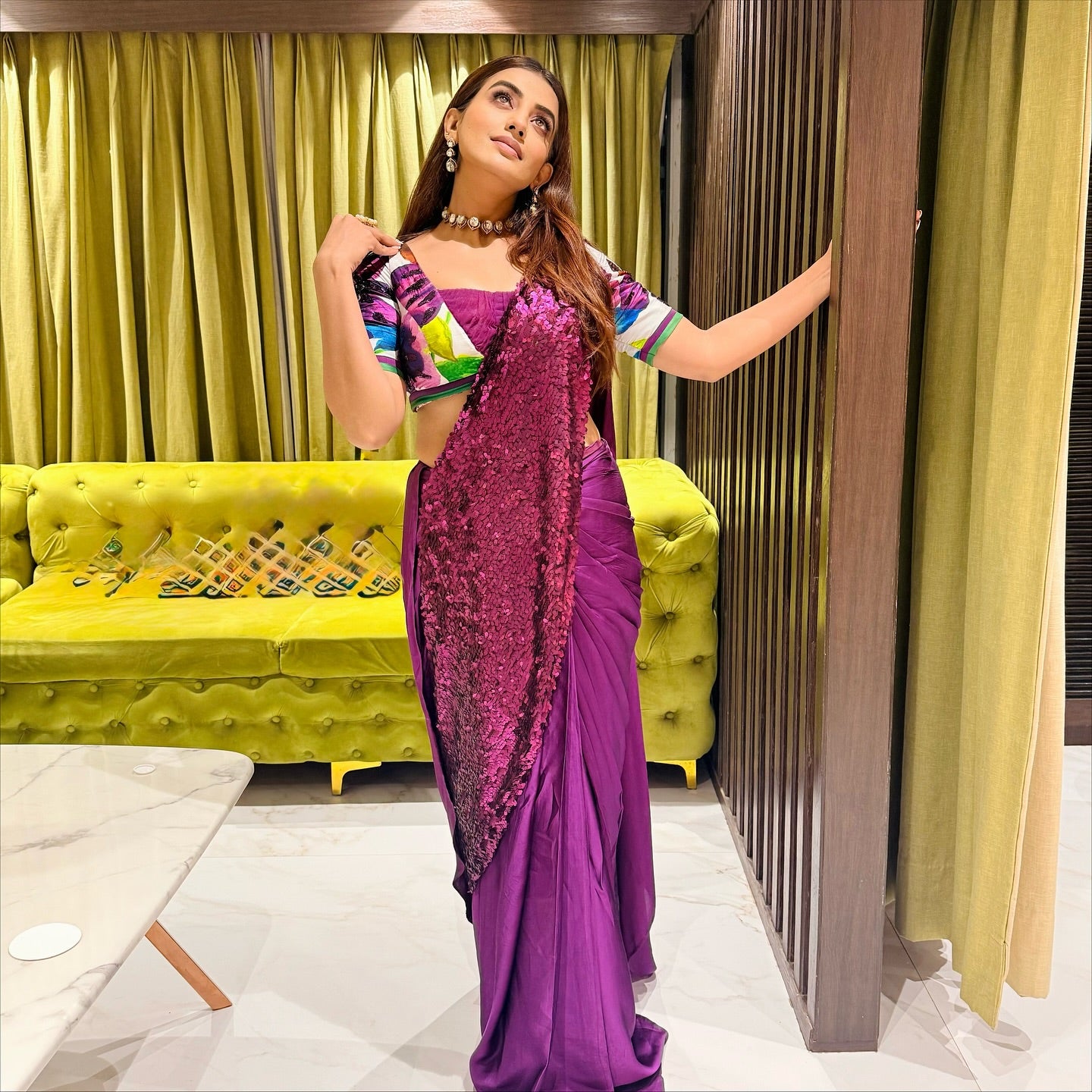 Celebrity Akshara Singh in our signature abstract big flower print saree