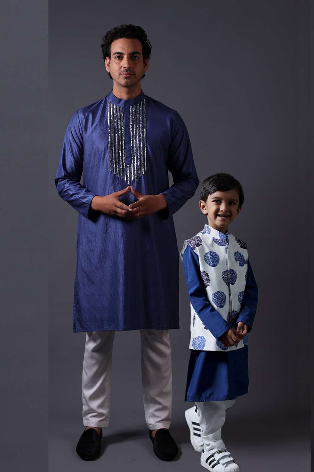 Neeli buti Hand Embroidered twinning set for Father  + Son image 0
