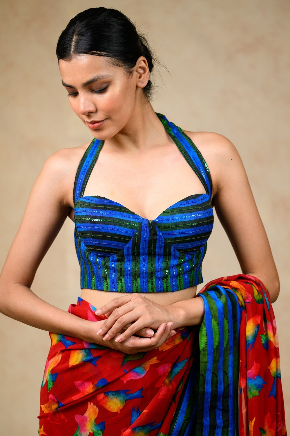 Hand Embroidered Blouse With Saree image 8