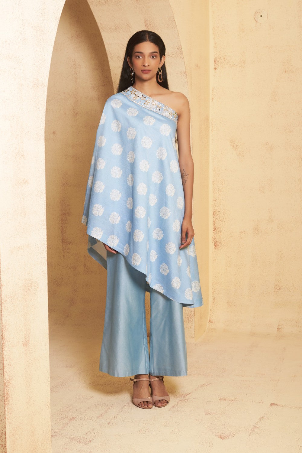 Hand Embroidered Off shoulder tunic set image 2