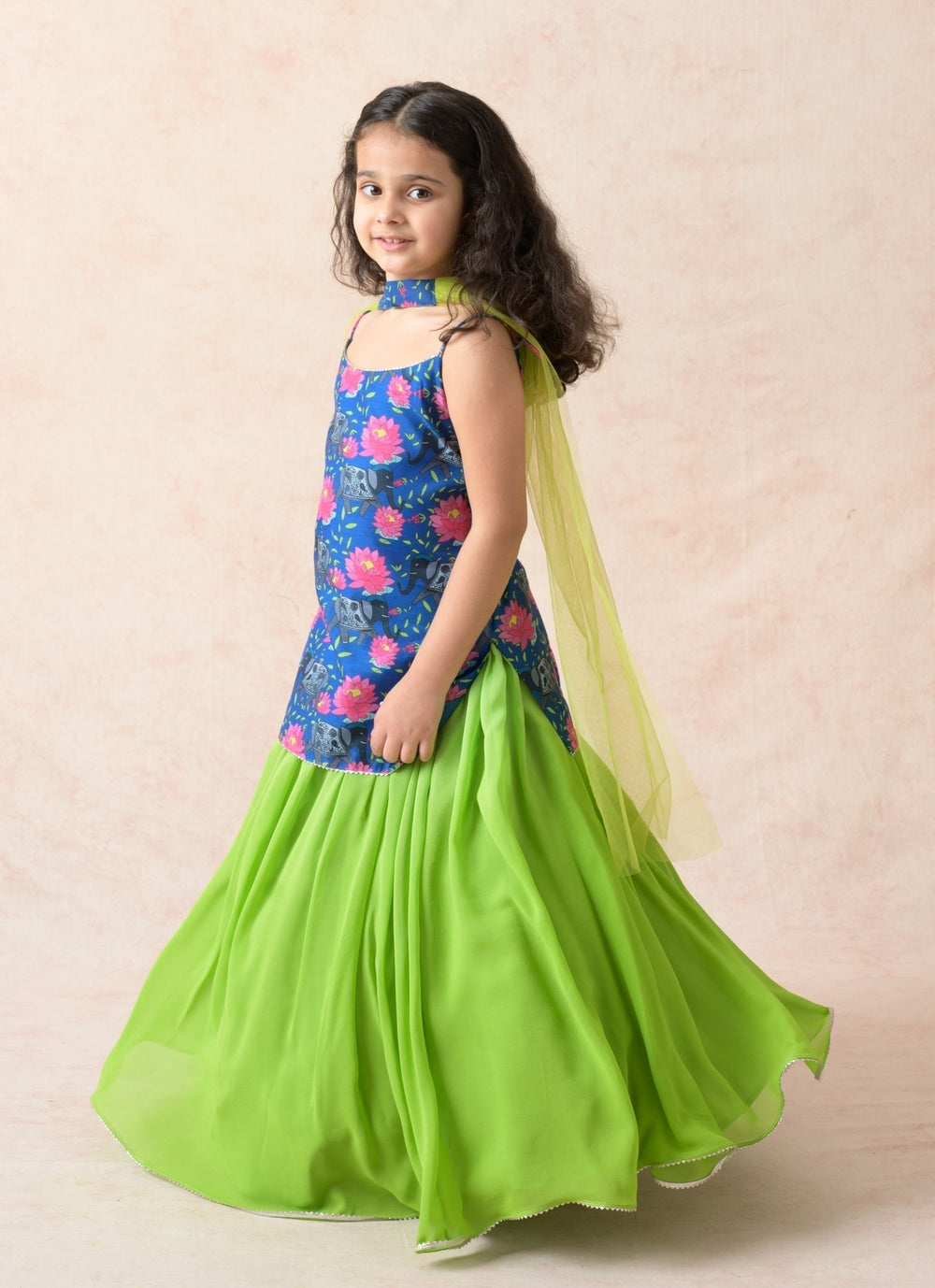 Kurti with silk lehenga, dupatta image 4