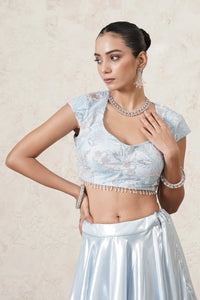 Dariya Metallic Lehenga Set with Hand-Embroidered Blouse & Dupatta | Sea Blue | Polyester & Net | Women | THETAA