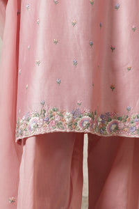 Gulnaar Hand-Embroidered A-Line Kurta Palazzo Set with Dupatta | Dark Pink | Chanderi & Satin | Women | THETAA