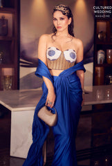 Fully Hand-Embroidered & Hand-Stitched Blouse with Stylish Wire Work Pallu cocktail Saree image 1