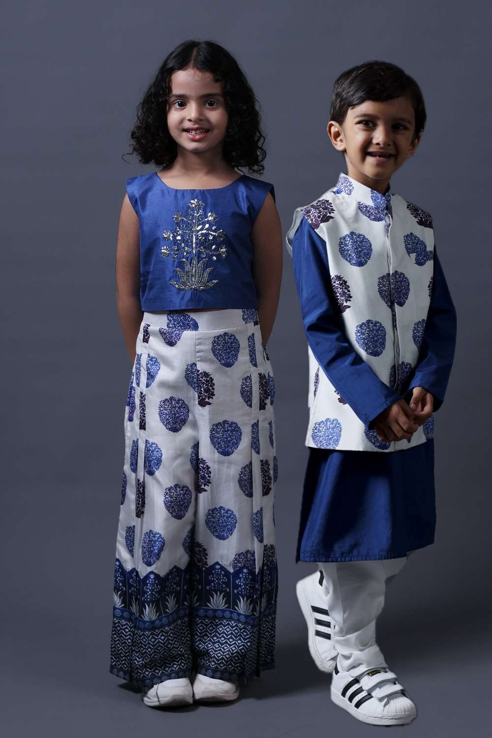 Neeli buti Hand Embroidered twinning set for Brother + Sister image 0