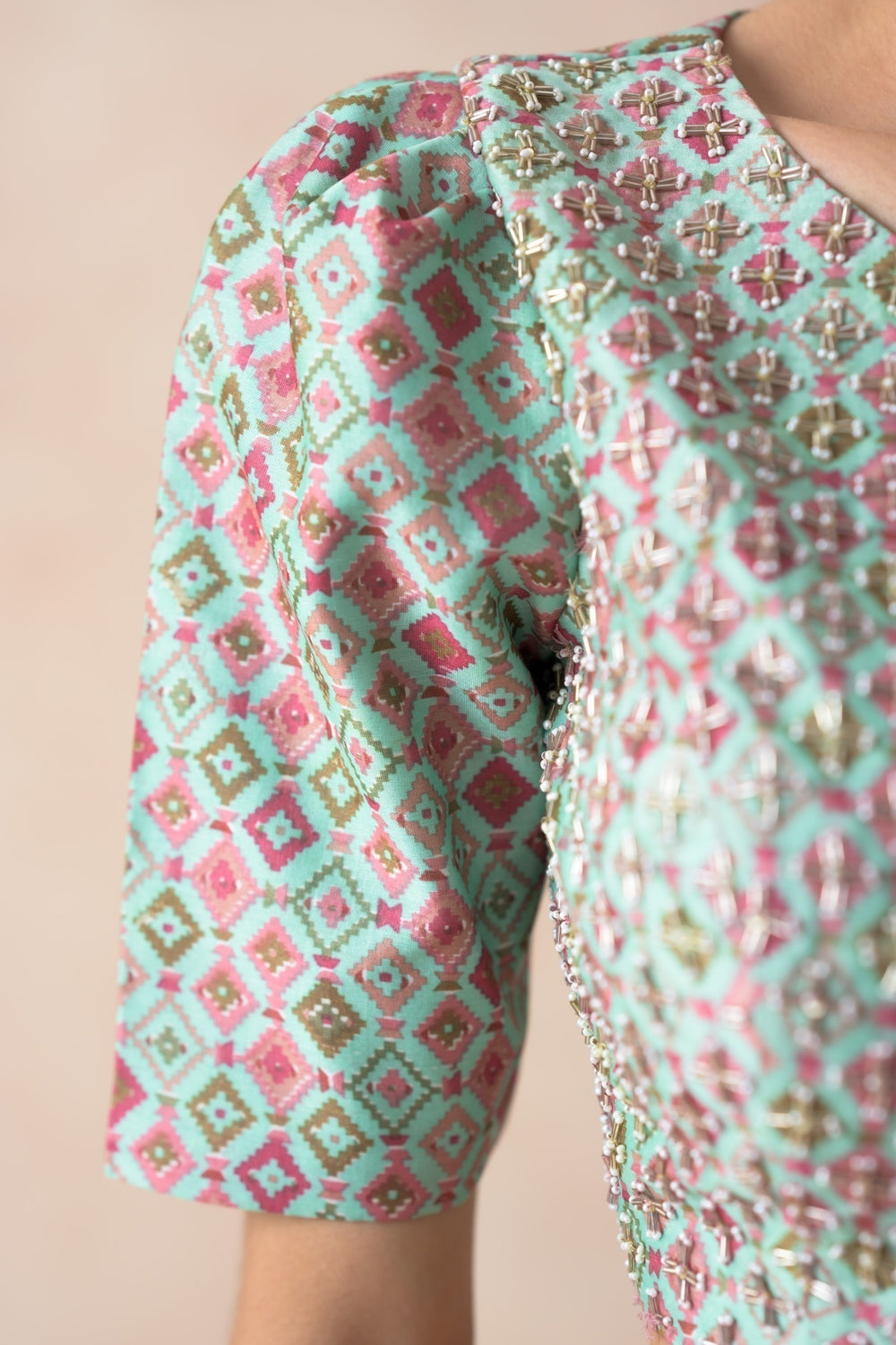 Embroidered blouse with organza lehenga, dupatta image 14