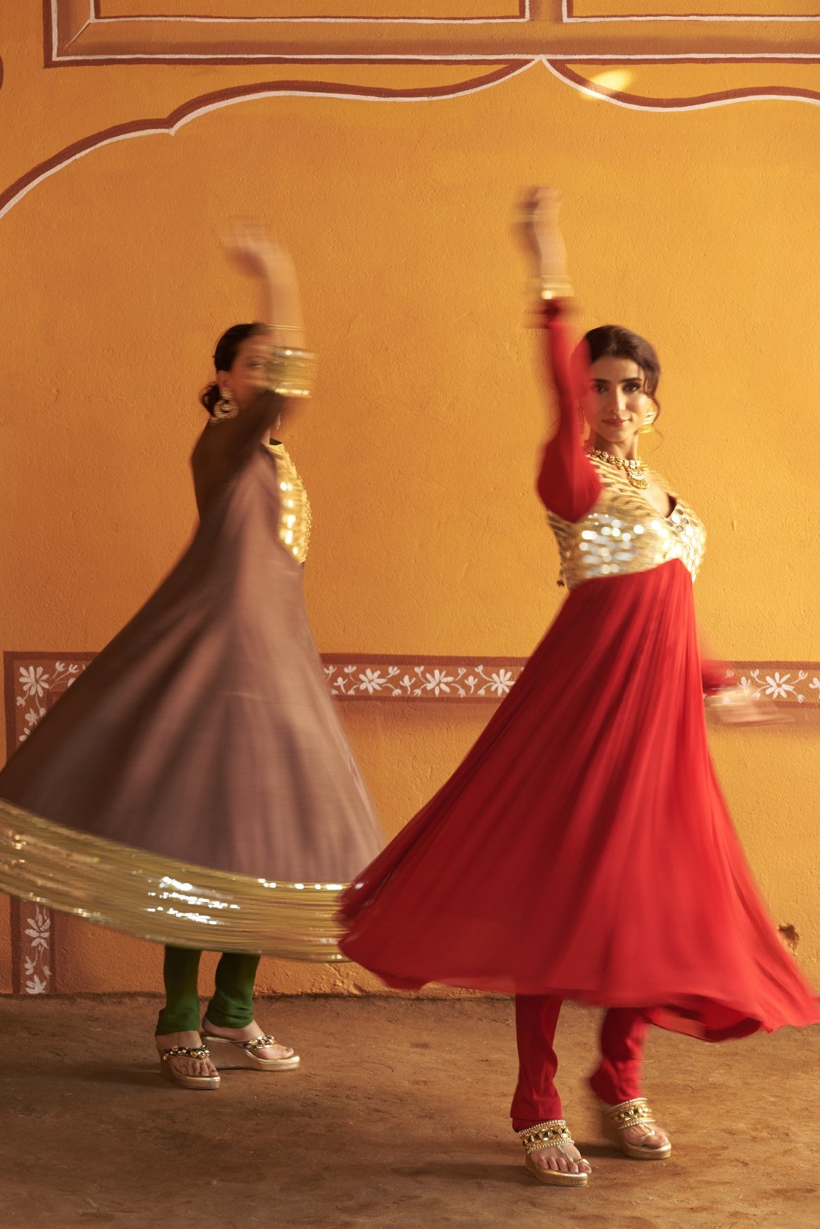 Hand-Embroidered Anarkali with twin dupatta image 10