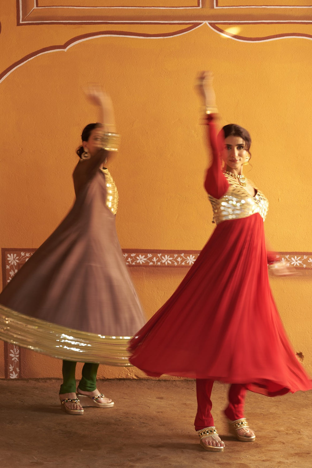 Hand-Embroidered Anarkali with twin dupatta image 10