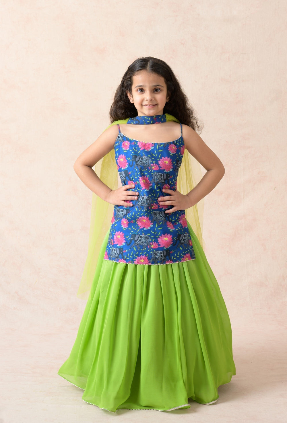 Kurti with silk lehenga, dupatta image 2