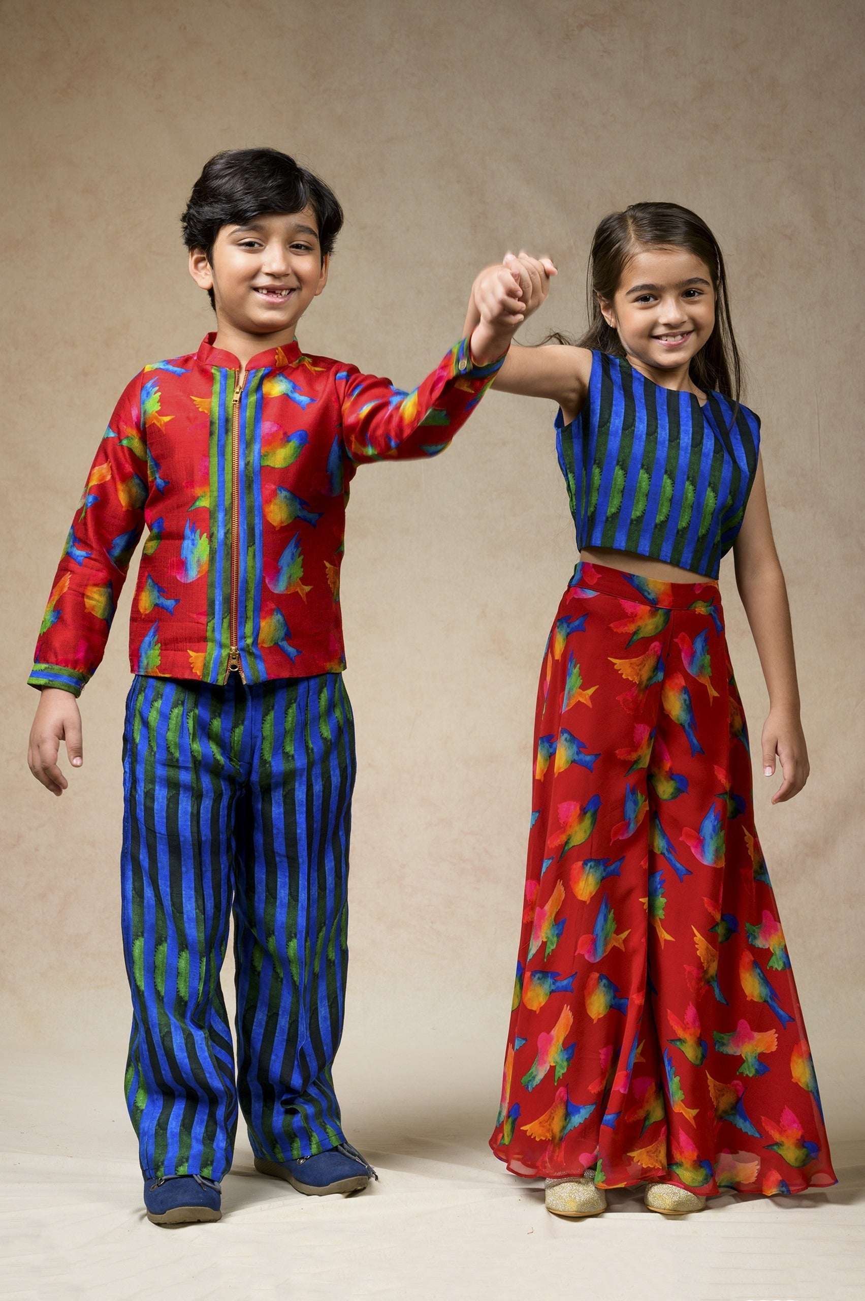 Birds print hand embroidered twinning set for Mom + Daughter + Son image 31