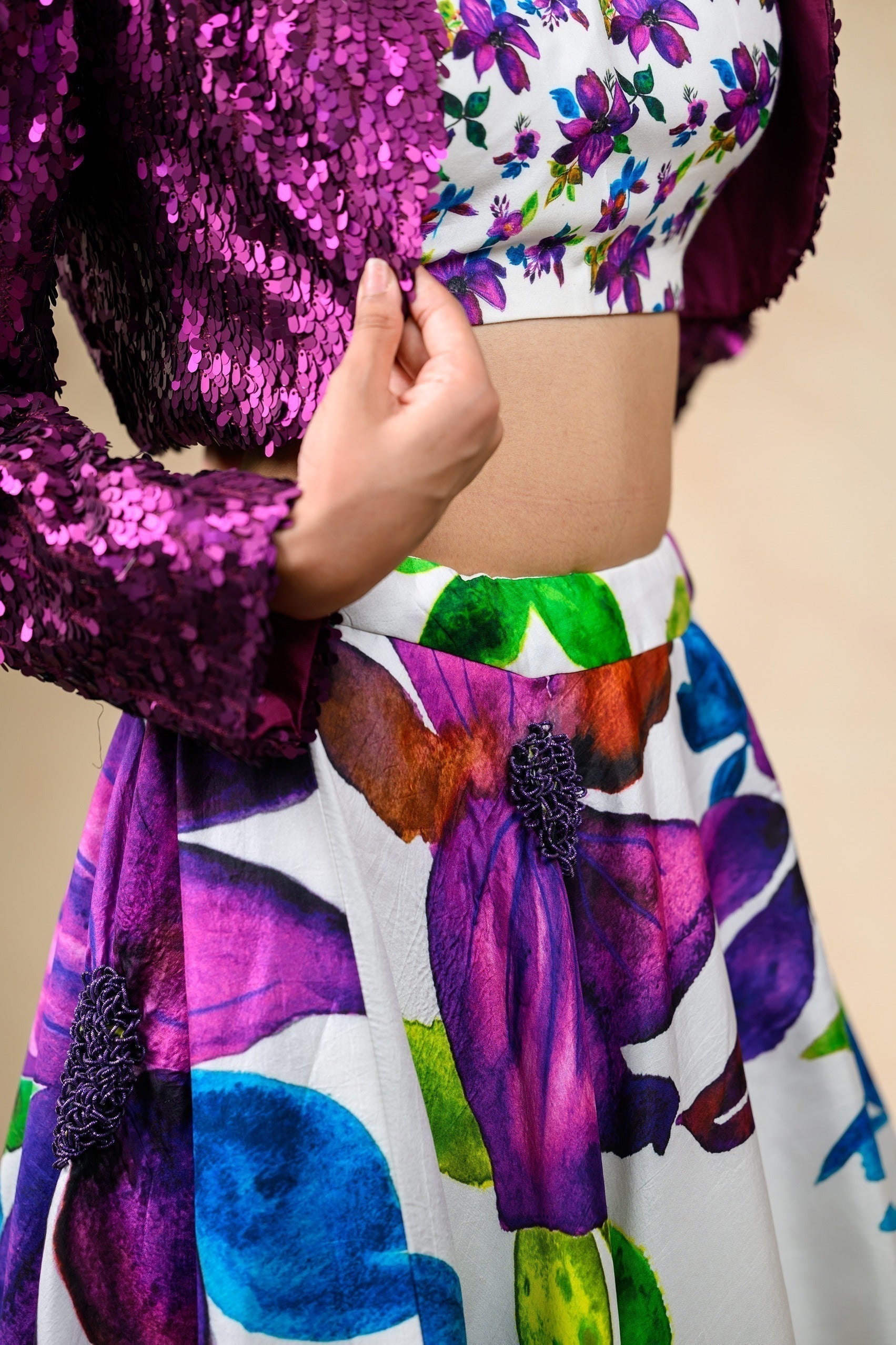 Hand Embroidered Silk Lehenga With Jacket, Blouse image 5