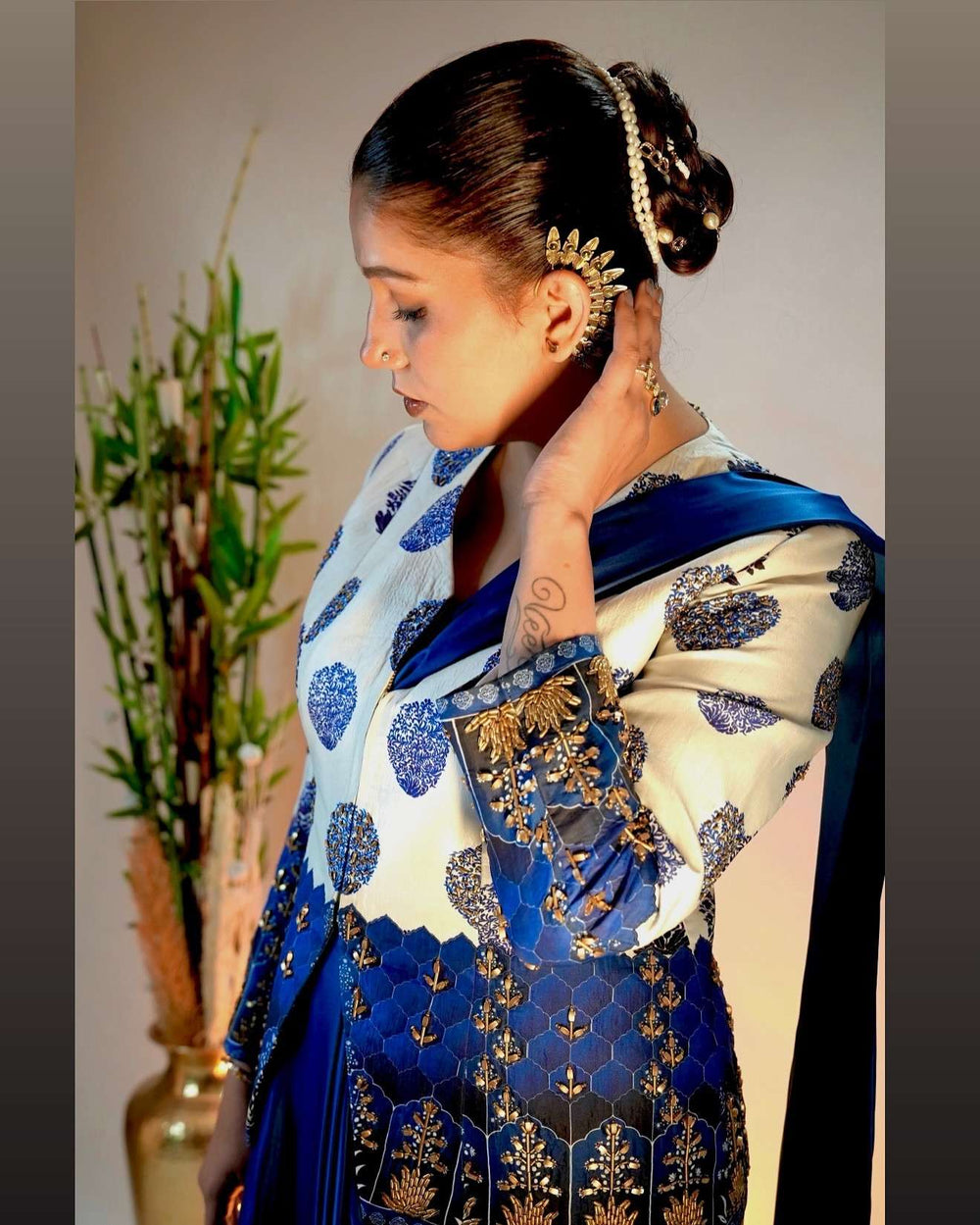 Celebrity Sapna Choudhary in Hand Embroidered Coat With Pre-Draped Saree image 8