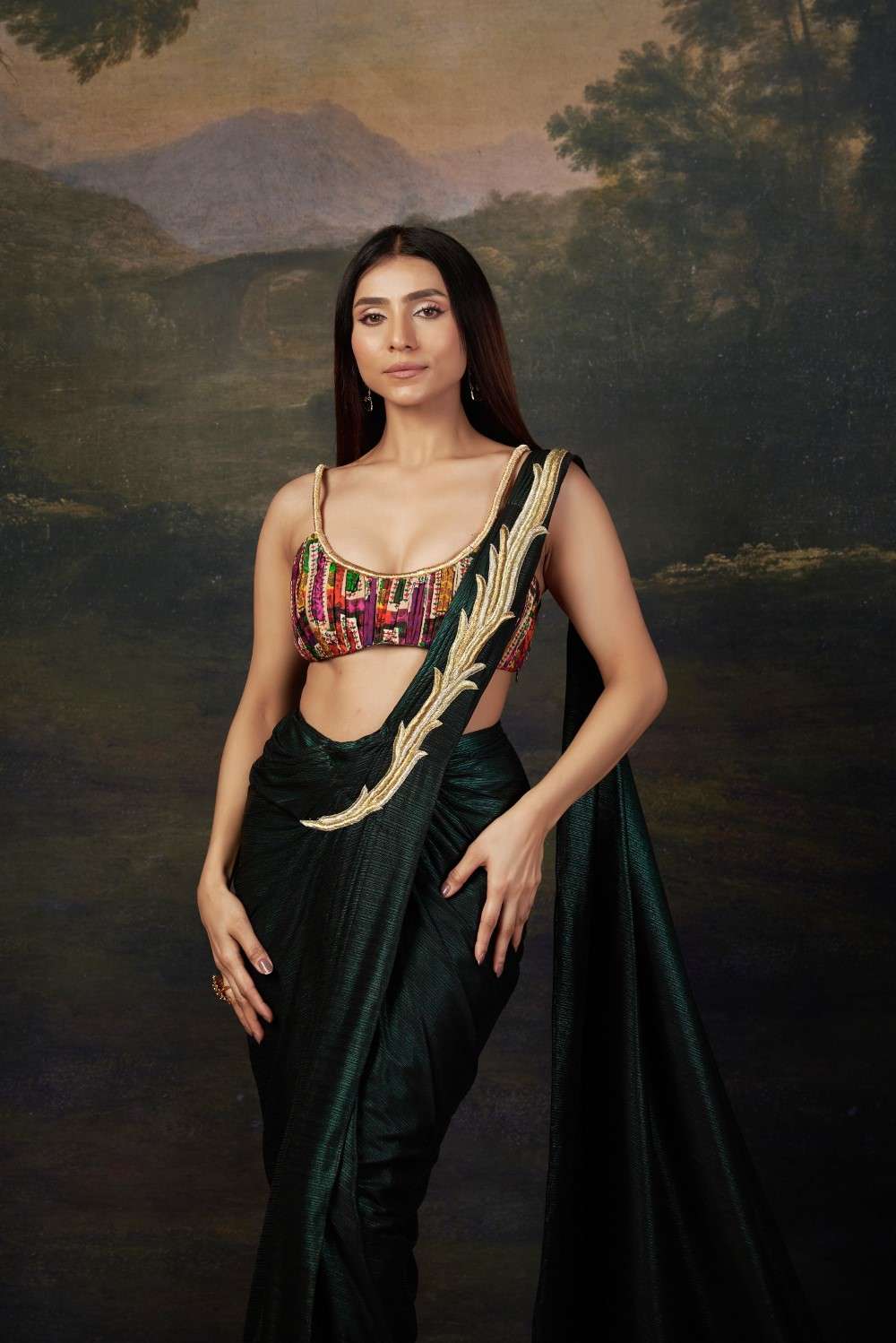 Influencer Gia in our Intricate Handwork Pre-Draped Saree image 6