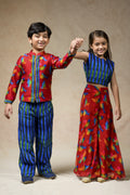 Birds print hand embroidered twinning set for Sister + Brother image 0