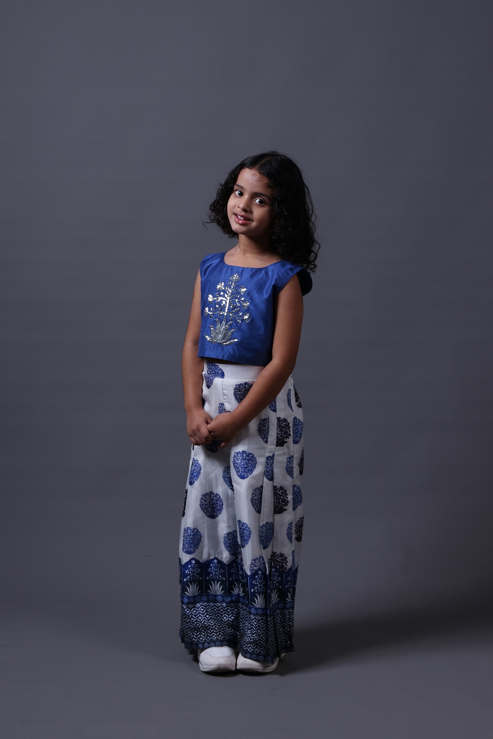 Hand Embroidered Crop Top With Pleated Pants image 5