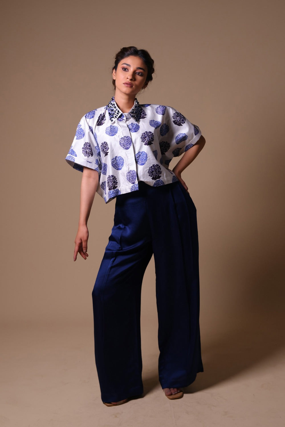 Boxy Half Shirt With Pleated Pants image 1