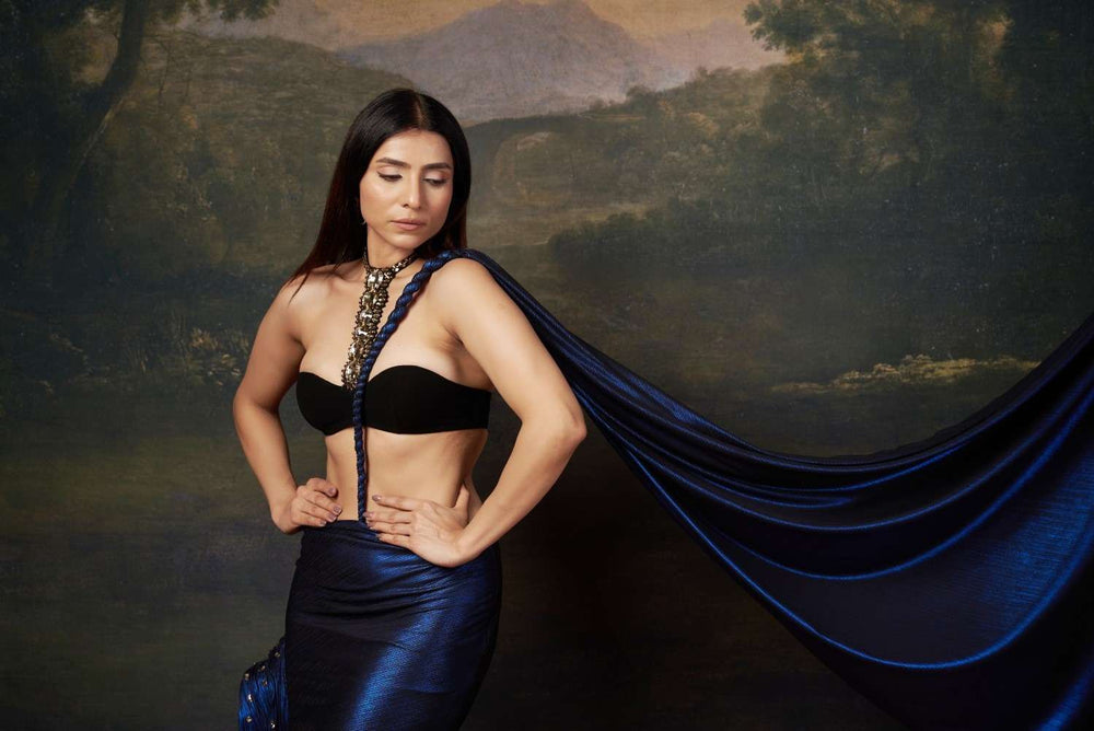 Influencer Sakshi Aggarwal in our Embellished Saree gown with Heavy Swarovski Work (Copy) image 7