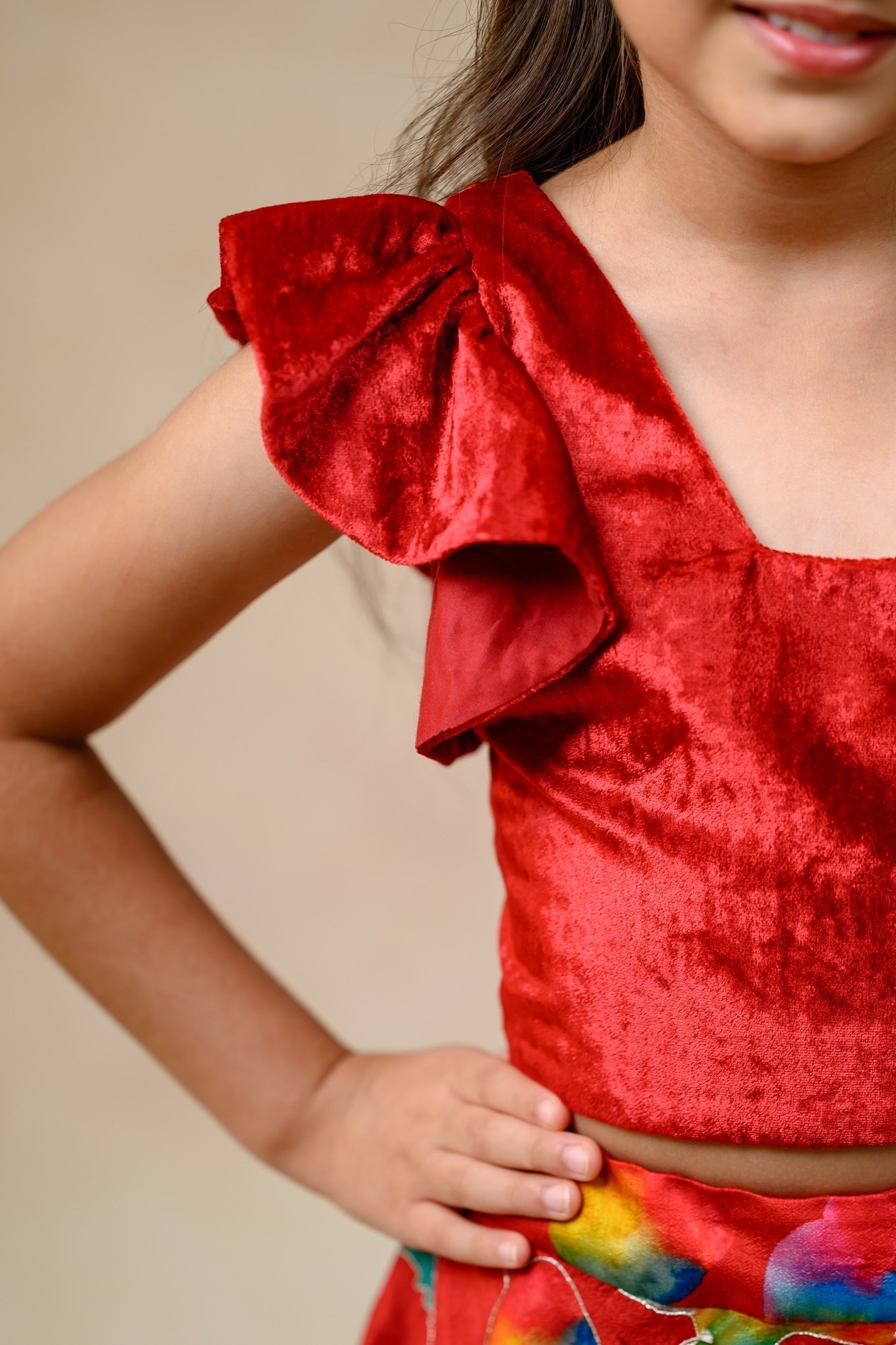 Hand Embroidered Lehenga With Ruffle Blouse And Feather Dupatta image 8