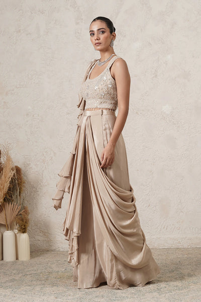 Lehar Ruffle Pre-Draped Saree with Sequin Blouse