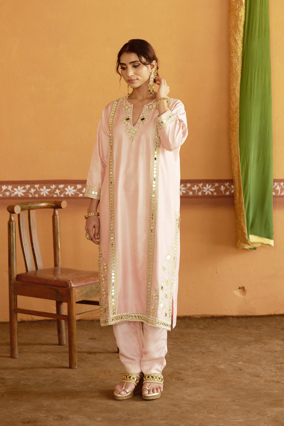 Mirror work jari princess line kurta set image 6