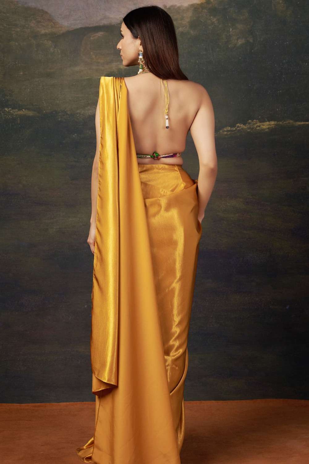 Liquid gold saree with Cleopatra blouse image 2