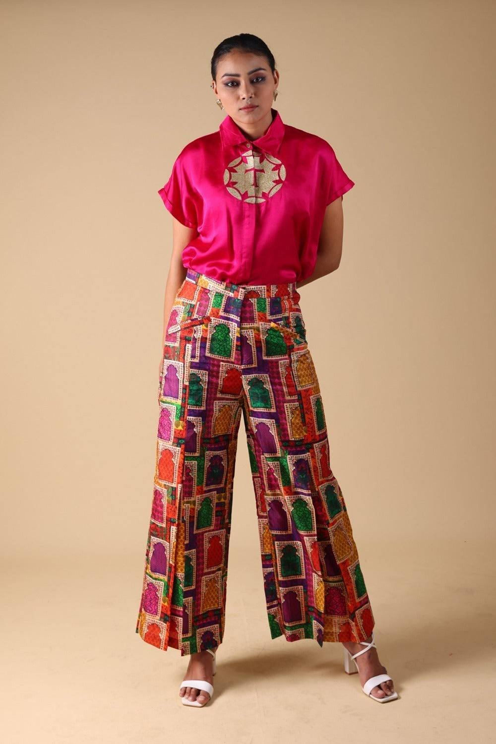 Hand Embroidered Shirt With Pleated Pants image 1