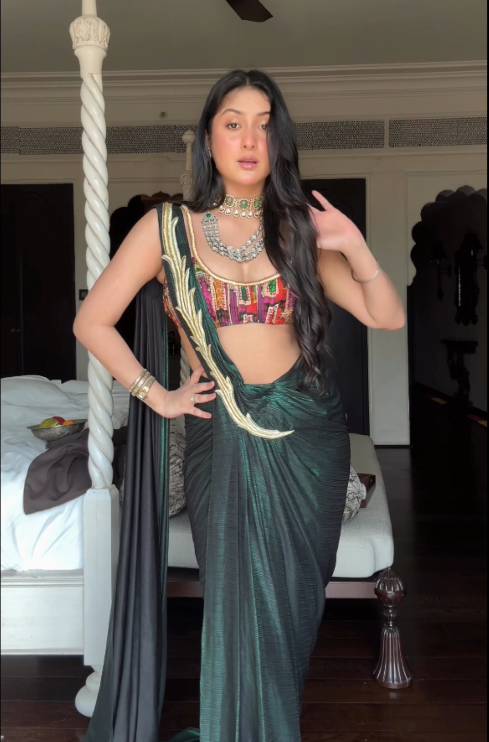 Influencer Gia in our Intricate Handwork Pre-Draped Saree image 0