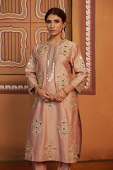 Onion pink jari buttis with mirror work kurta set image 3