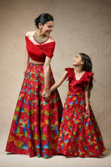 Hand Embroidered birds print twinning set for Mom + Daughter image 0