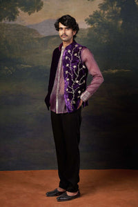 Hand-Embroidered Nehru Jacket with embrodiered organza shirt and pants image 0