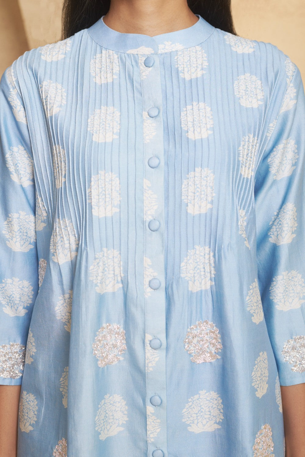 Hand Embroidered Pintuck kurti with pant image 5