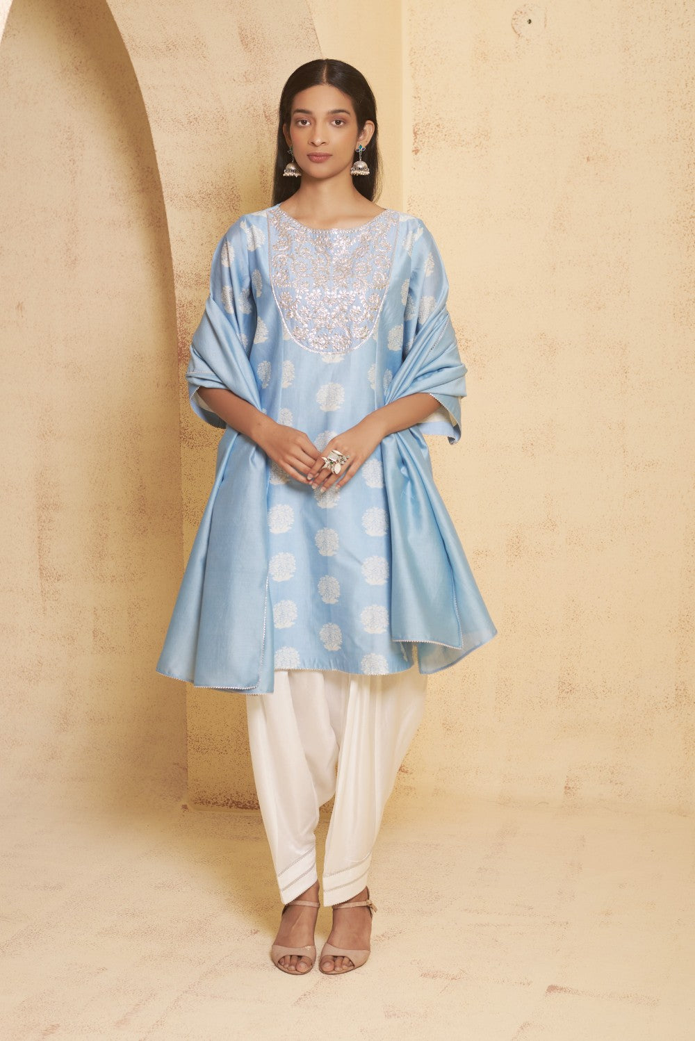Hand Embroidered Short Anarkali with pyjama image 3