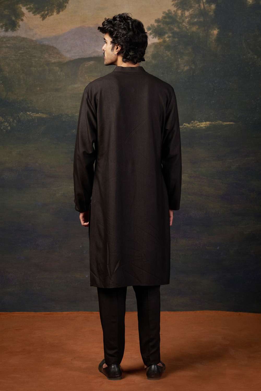 Hand-Embroidered Black Kurta Set image 4