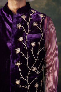 Hand-Embroidered Nehru Jacket with embrodiered organza shirt and pants image 4