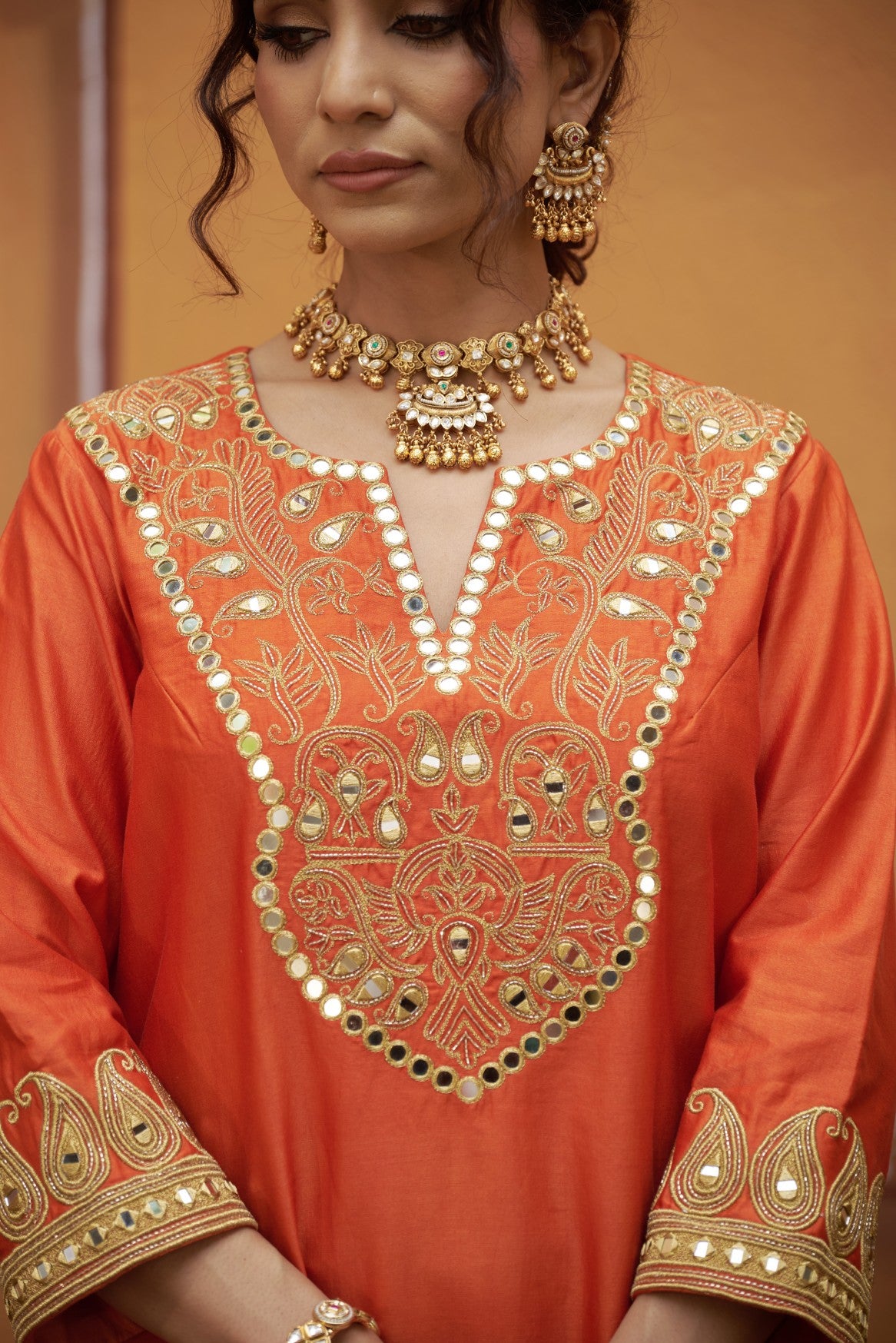 Hand embroidered katdana work kurta set with dupatta image 1