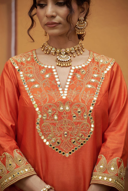 Hand embroidered katdana work kurta set with dupatta image 1