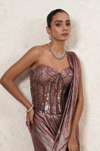 Masoom embroidered corset blouse with Metallic Pre-Draped Saree