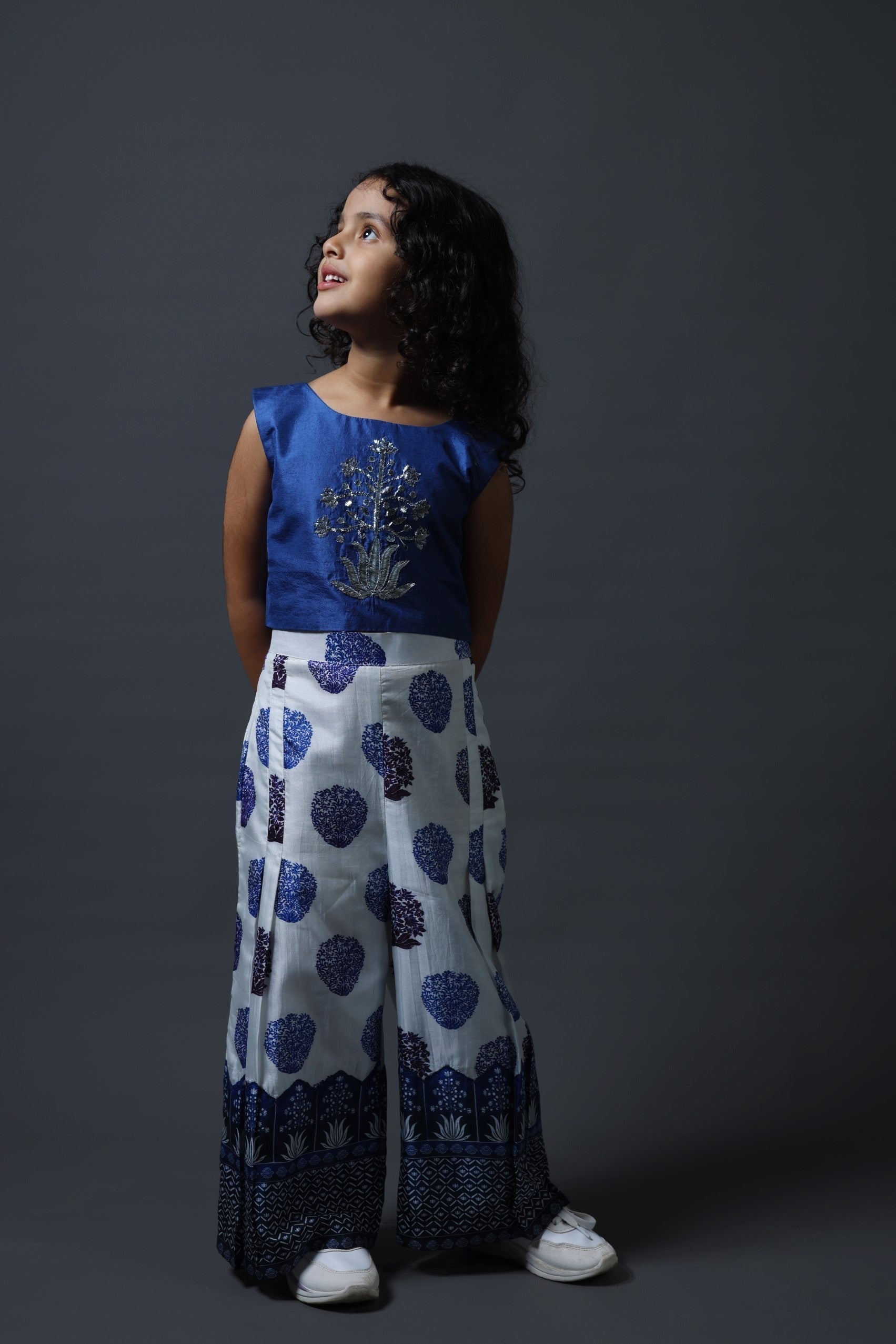 Hand Embroidered Crop Top With Pleated Pants image 1