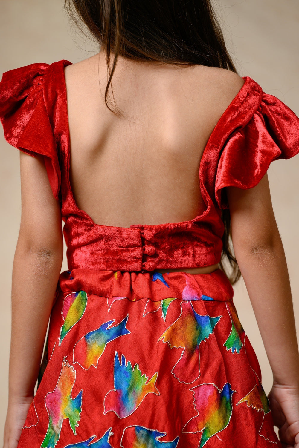 Hand Embroidered Lehenga With Ruffle Blouse And Feather Dupatta image 6