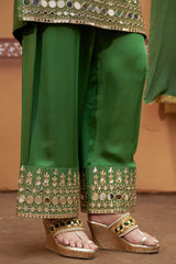 Mirror work hand embroidery green kurta set image 2