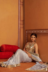 Hand embroidered mirror blouse with saree image 1